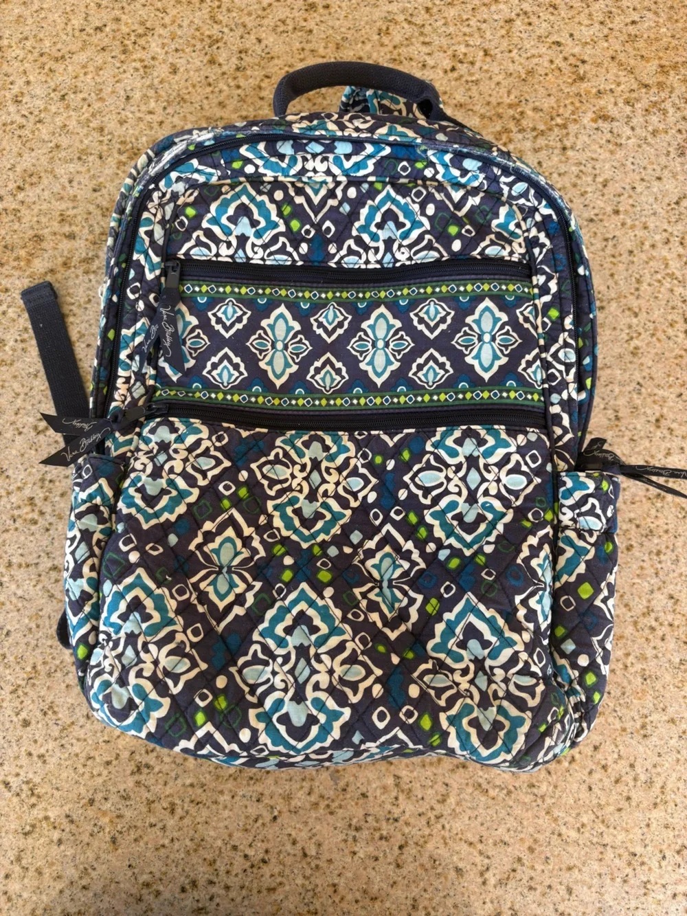 Vera Bradley Quilted Navy and Teal Patterned Women’s Campus Backpack Ink Blue